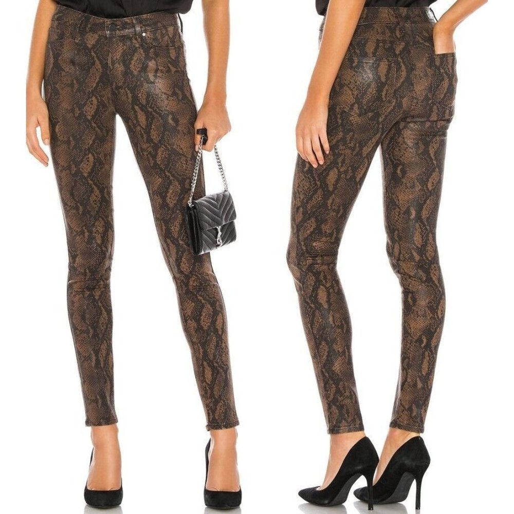 Paige Hoxton Ultra Skinny Coated Brown Snakeskin Jeans Size 27 NWOT - Picture 1 of 12